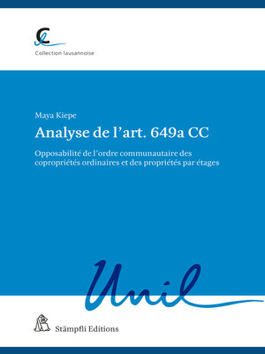 cover image of Analyse de l'art. 649a CC